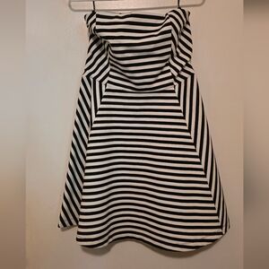 Express Black And White Striped Strapless Dress